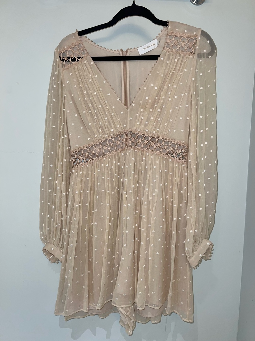 Zimmermann Delicate Lace-Trim silk Romper in Soft Beige